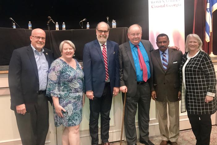 From left to right, Eric Johnson, Cuffy Sullivan, Bill Nigut, Jim Galloway, Al Scott, Susan Catron.