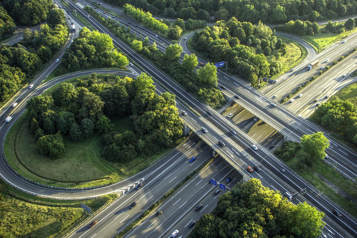 Crossing highways near Cologne, Germany, taken from a hot air balloon.
