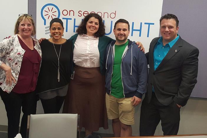 The Breakroom panel (l to r): Kathy Lohr, Roxanne Donovan, Celeste Headlee, Robbie Medwed, and Greg Williams.