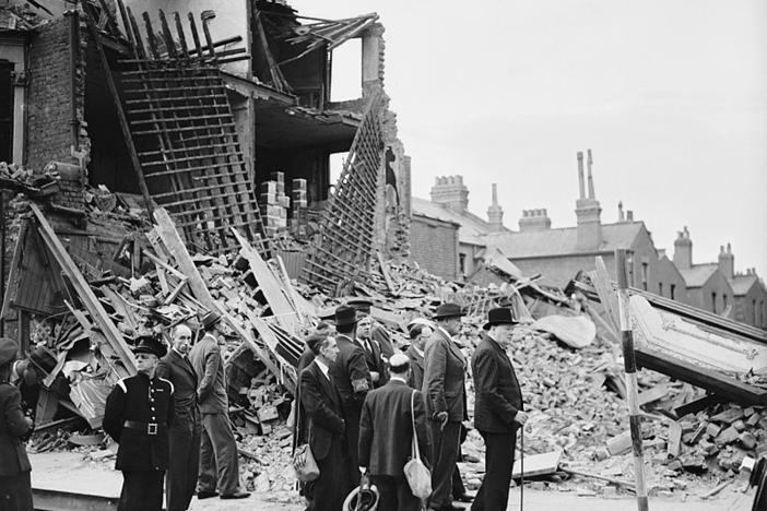 Winston Churchill visiting bomb-damaged areas of the East End of London, Sept. 8, 1940. Erik Larson's new book, 'The Splendid and the Vile,' dives into the details behind how Churchill guided the U.K. through the hardships of the London Blitz.
