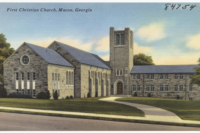 A postcard of the first Christian Church in Macon, Georgia from the archives at the Boston Public Library.