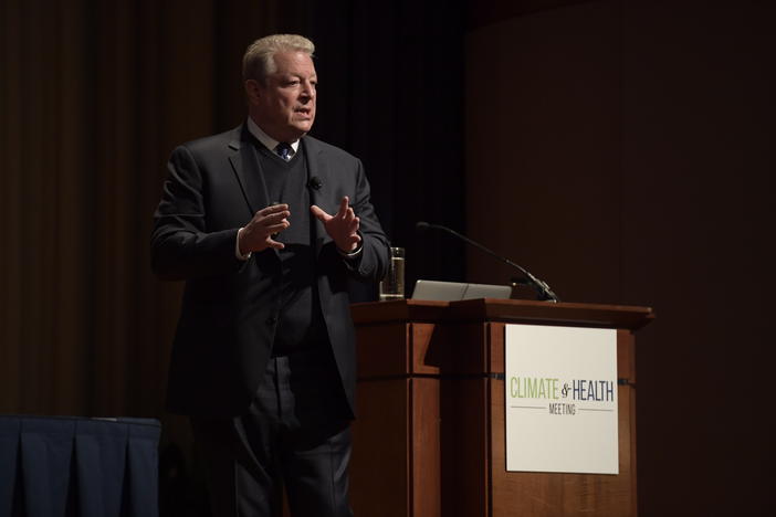 Former Vice President Al Gore deliverings the opening keynote at the Climate and Health Meeting at the Carter Center in Atlanta