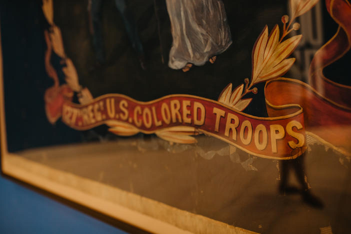 The regimental flag of the 127th United States Colored Troops (USCT). Acquired by the Atlanta History Center in 2019, the flag is one of fewer than 25 known examples carried by African American regiments during the Civil War.