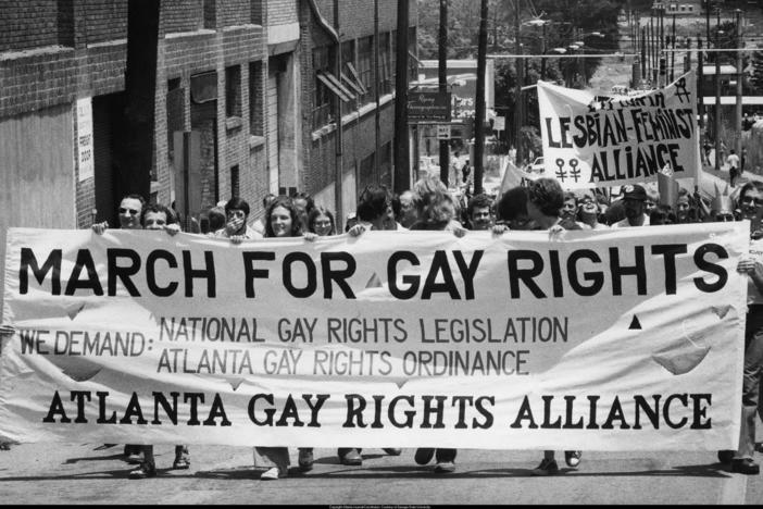 Gay rights demonstration in Atlanta in the 1980s.