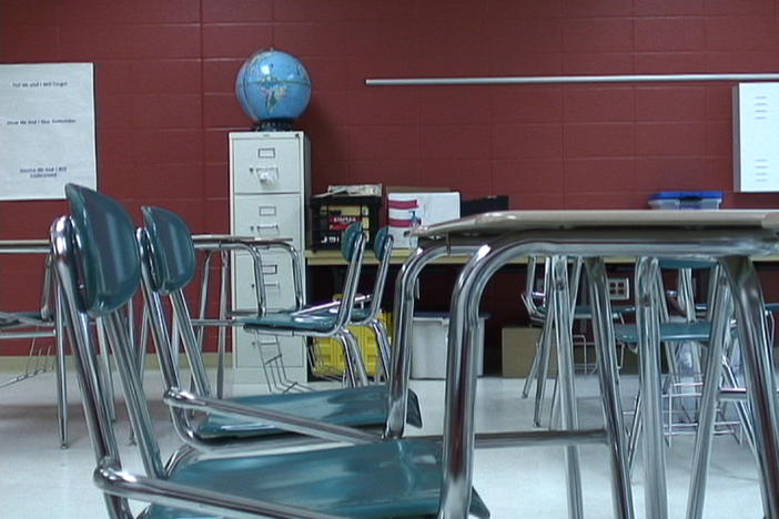 In this file photo, chairs sit empty in a classroom of Hunt Elementary School in Fort Valley, Ga., on Monday, May 17, 2010.