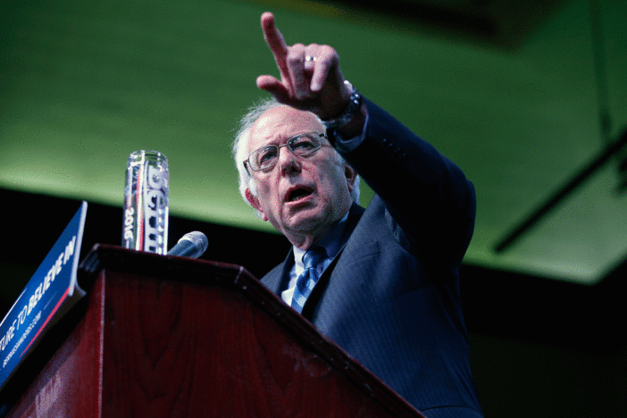 Democratic presidential candidate, Sen. Bernie Sanders, I-Vt. speaks at a campaign rally, Monday, May 9, 2016, in Atlantic City, N.J.