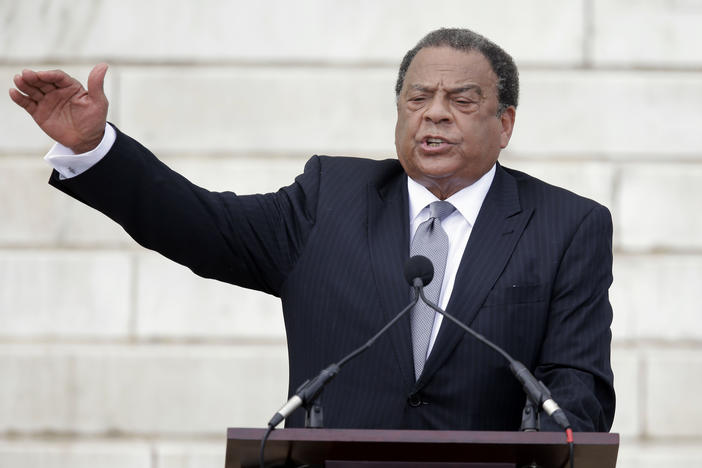  In this Aug. 28, 2013 file photo, former United Nations Ambassador Andrew Young speaks at the Let Freedom Ring ceremony at the Lincoln Memorial in Washington to commemorate the 50th anniversary of the 1963 March on Washington for Jobs and Freedom.