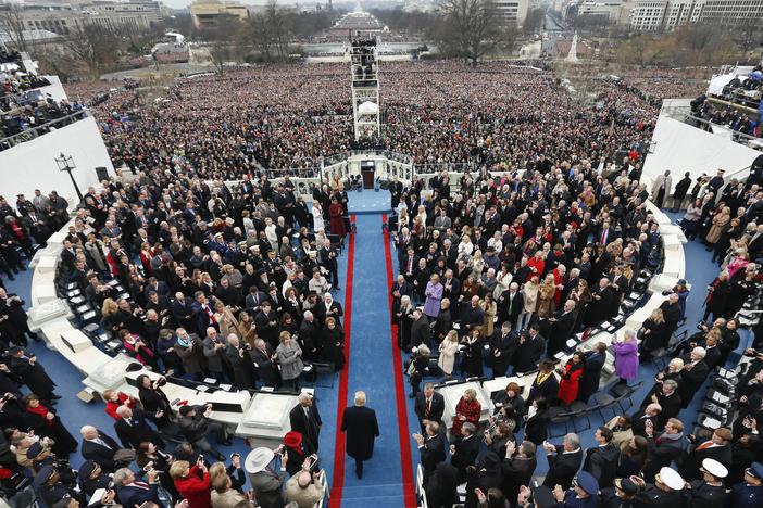 President-elect Donald Trump arrives during the 58th Presidential Inauguration at the U.S. Capitol in Washington, Friday, Jan. 20, 2017.