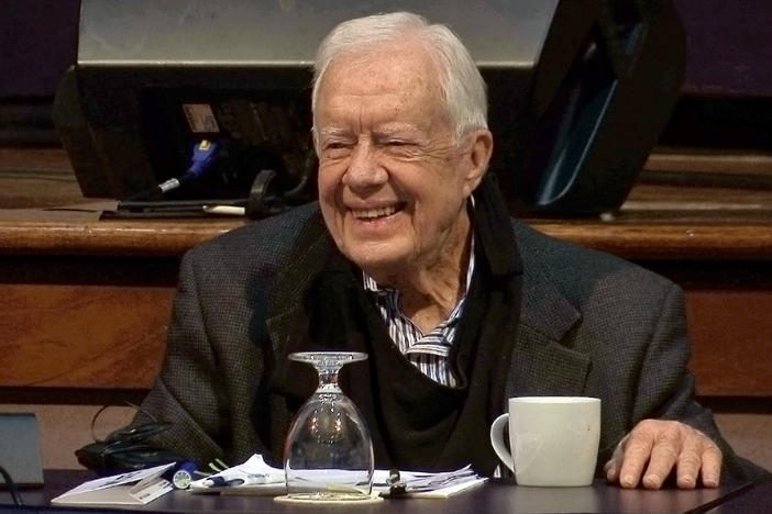 Former President Jimmy Carter speaks at the annual Human Rights Defenders Forum at The Carter Center, Tuesday, May 9, 2017, in Atlanta.
