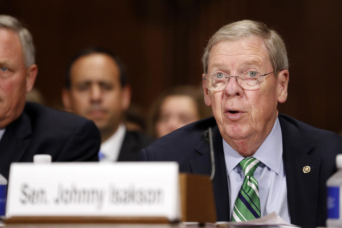 Sen. Johnny Isakson, R-Ga., speaks during a Senate Judiciary Committee hearing for Colorado Supreme Court Justice Allison Eid, on her nomination to the U.S. Court of Appeals for the 10th Circuit, on Capitol Hill, Wednesday, Sept. 20, 2017 in Washington. 