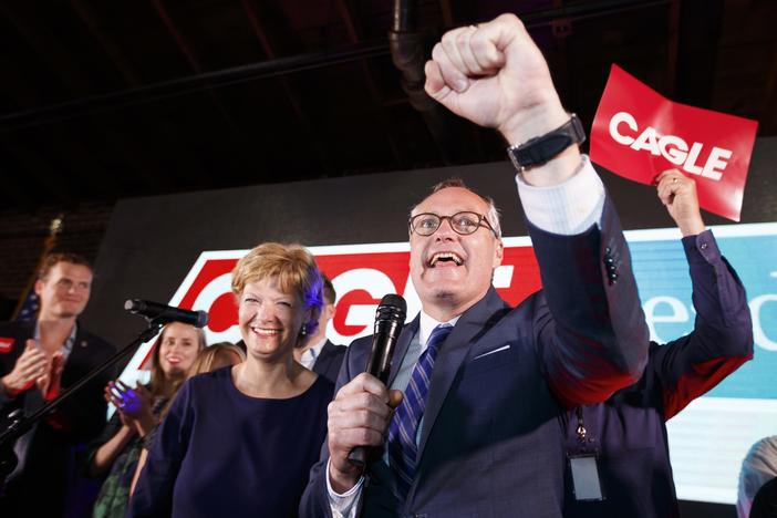 In this file photo, Georgia Republican gubernatorial candidate, Lt. Gov. Casey Cagle speaks to his supporters, in Gainesville, Ga, May 22, 2018. 