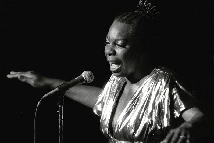 In this June 27, 1985 photo, Nina Simone performs at Avery Fisher Hall in New York.