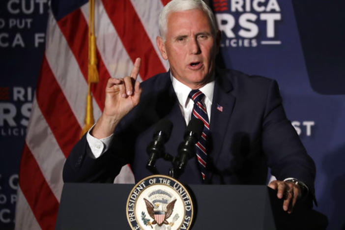 Vice President Mike Pence at a 2017 campaign fundraiser for Karen Handel. Pence will host a fundraiser for Brian Kemp in September. 