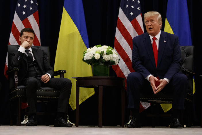 President Donald Trump meets with Ukrainian President Volodymyr Zelenskiy at the InterContinental Barclay New York hotel during the United Nations General Assembly, Wednesday, Sept. 25, 2019, in New York.