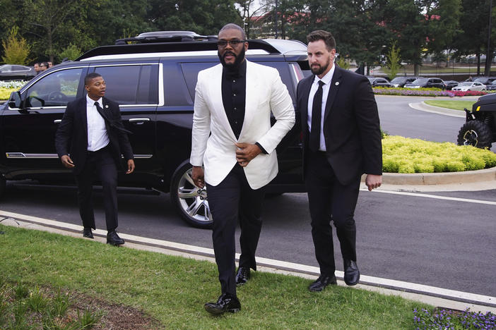 Tyler Perry arrives at the grand opening of Tyler Perry Studios on Saturday, Oct. 5, 2019, in Atlanta. The November presidential debate will be held at Tyler Perry Studios. 