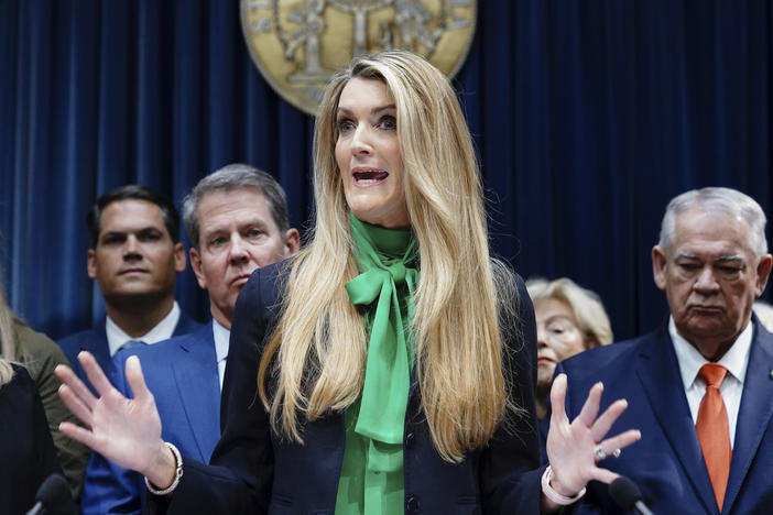 Businesswoman Kelly Loeffler speaks after she was introduced by Georgia Gov. Brian Kemp as his pick to fill Georgia's vacant U.S. Senate seat at the Georgia State Capitol on Wednesday, Dec. 4, 2019, in Atlanta.