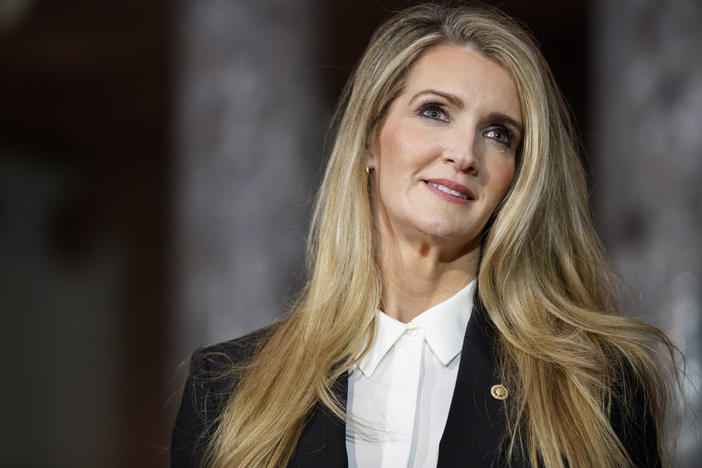 Sen. Kelly Loeffler, R-Ga., arrives for a re-enactment of her swearing-in, Monday Jan. 6, 2020, on Capitol Hill in Washington.