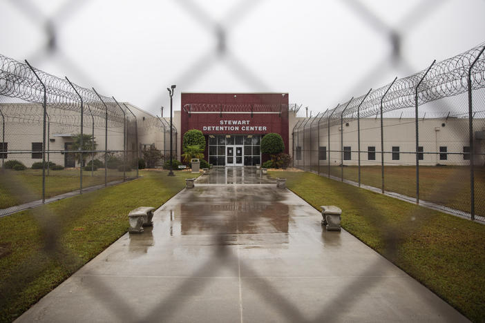 The entrance to the immigration court at Stewart Detention Center in Lumpkin, Ga.
