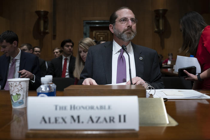 In this Feb. 13, 2020 file photo, Secretary of Health and Human Services Alex Azar testifies on Capitol Hill in Washington. 