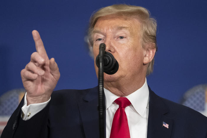 U.S. President Donald Trump speaks during a news conference, Tuesday, Feb. 25, 2020, in New Delhi, India.