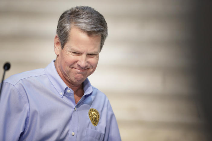 Gov. Brian Kemp speaks about the COVID-19 virus during a news conference at the Georgia state Capitol on Wednesday, April 8, 2020, in Atlanta.