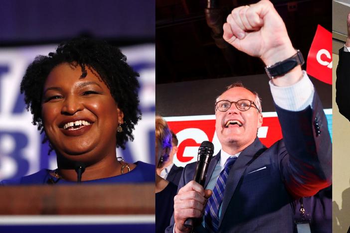 From left to right, Democratic candidate for Gov. Stacey Abrams, Republican candidate for Gov. Casey Cagle and Republican candidate for gov. and current Secretary of State Brian Kemp, all speaking at victory parties Tuesday, May 22, 2018.