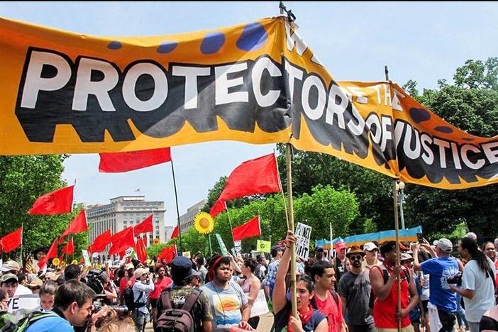 Protestors rally in front of the White House in Washington, D.C.