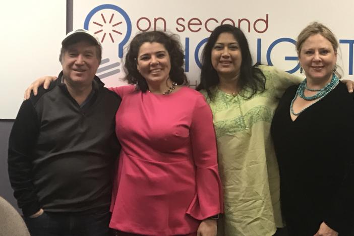 (l to r): Georgia State University professor Eric Segall, host Celeste Headlee, Emory University professor Falguni Sheth, and Natalie Pawelski of Cater Communications.