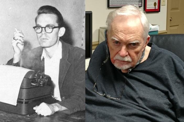 Longtime Atlanta journalist Bill Shipp as editor of the University of Georgia student newspaper in 1953 (l) and at his home office in Ackworth, Georgia in 2016 (r).