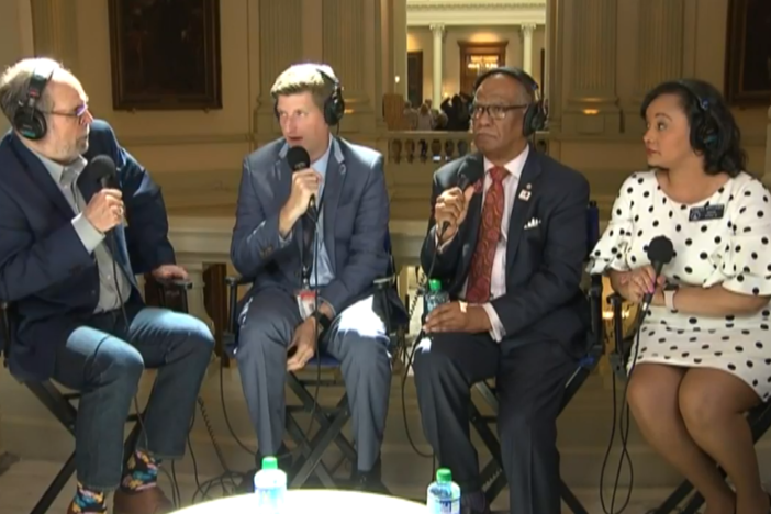 Host Bill Nigut speaks with Greg Bluestein, Rep. Calvin Smyre and Sen. Nikema Williams at the Georgia State Capitol.