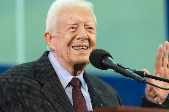 Former President Jimmy Carter speaks to students during an annual Carter Town Hall held at Emory University in Atlanta in September, 2019.