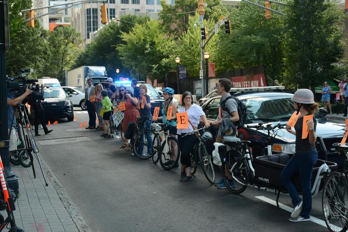 Dozens of people gathered in downtown Atlanta to call for safer streets for pedestrians.