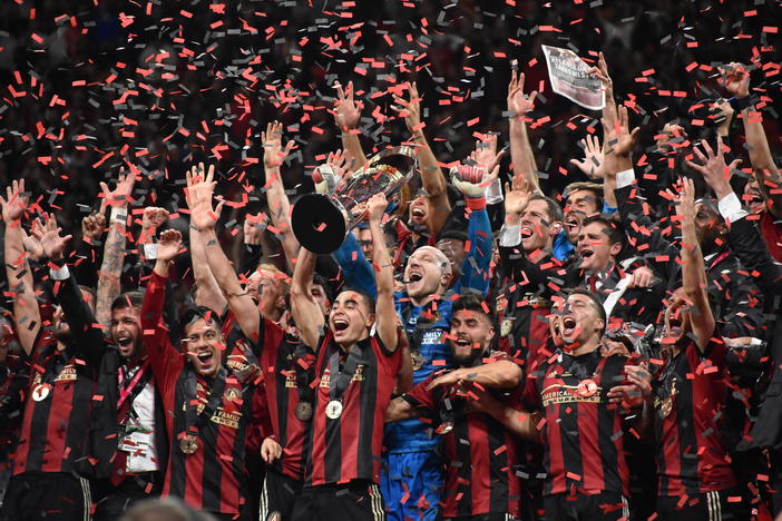 Atlanta United celebrates a victory over the Portland Timbers in the MLS Cup on Dec. 8, 2018. United won the league's top prize in only its second year of competition.