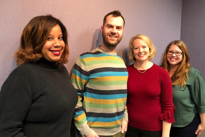 (l to r):  Brittany Manson, Matthew Terrell, guest host Rickey Bevington, and Victoria Elizabeth