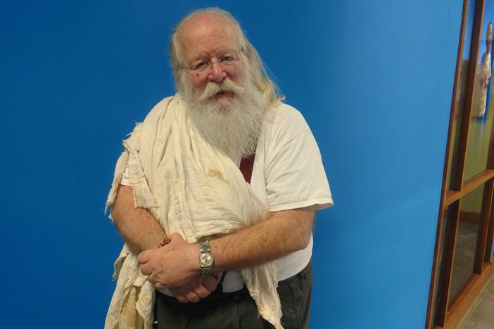 Professional storytelller David Hirt tells ghost stories each year at the ART Station Theatre in Stone Mountain, Georgia. Whenever he tells spooky stories, he brings along an old, raggedy quilt.
