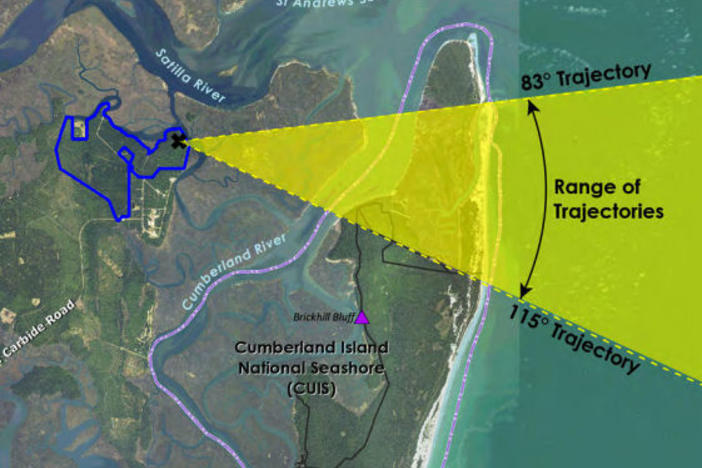 FAA Document Showing Possible Flight Path from Spaceport over marshes and Cumberland and Little Cumberland Island