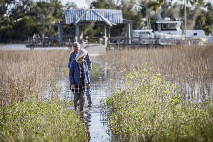 Wanda and David Scott's walkway floods more and more frequently as sea levels rise. They're worried the water is also reaching their septic system.