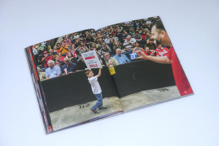 A photo by GPB's Grant Blankenship in the book "Look Away," shows a child at a Trump rally in Georgia, 2016. 