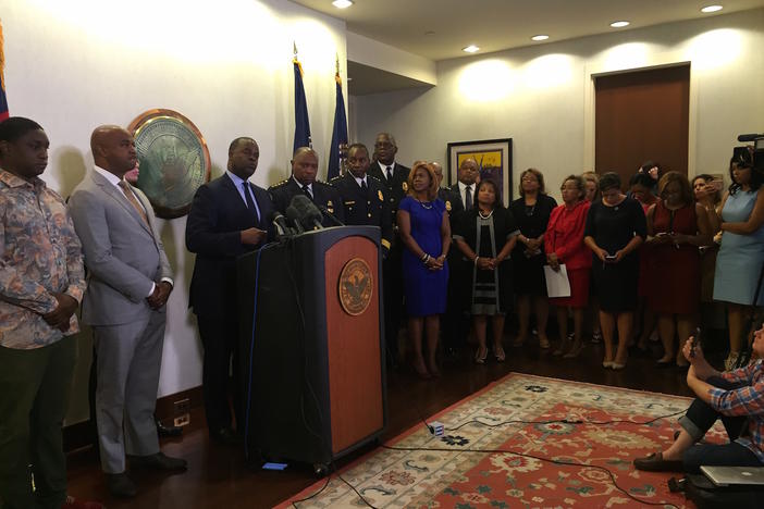 Mayor Kasim Reed addressed reporters at City Hall following his meeting with Black Lives Matter activists on Monday, July 18.