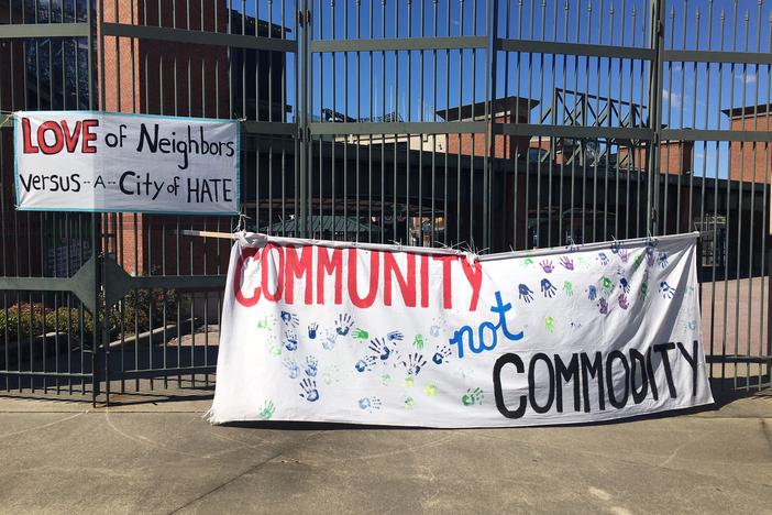 Signs that were posted by protesters in front of Turner Field.