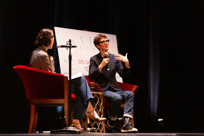 Rachel Maddow speaks to On Second Thought host Virginia Prescott at the Fox Theater on Oct. 13