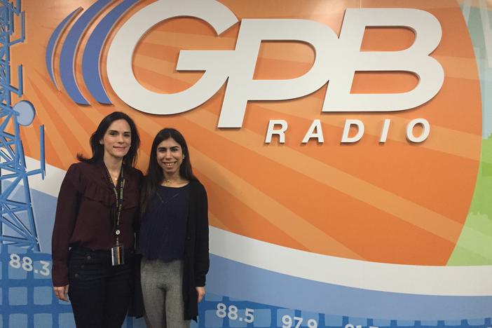 Jamily Aly Pons (right), a university student from Puerto Rico, does research in Georgia Tech's Economic Development Lab, for which Monica Novoa (left) is program manager.