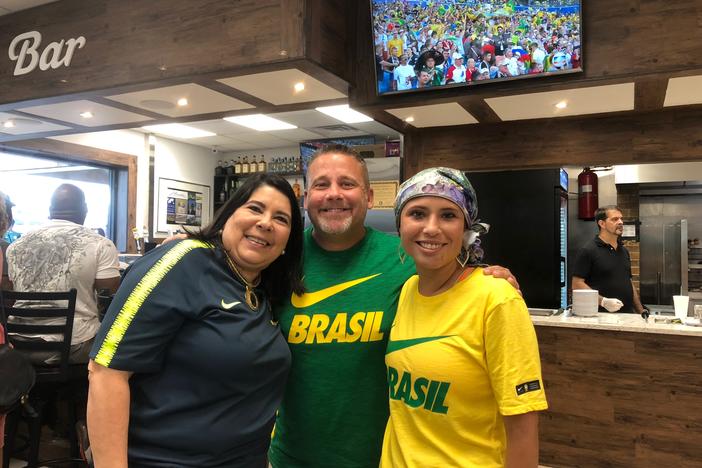 Ana Rangel (left), Shannon Center (center) and Melissa Center were all smiles after Brazil's win over Mexico in the World Cup.
