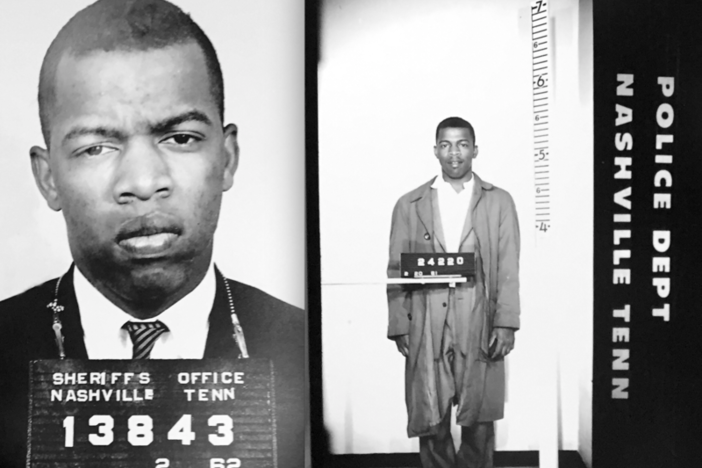 This combination of photographs provided by the Nashville Police Department shows recently discovered never-before-published photos of civil rights icon John Lewis' arrest while leading an effort to desegregate the city's lunch counters in the 1960s.