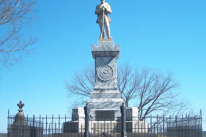 The Confederate statue watches over Myrtle Hill Cemetery in Rome, Georgia.