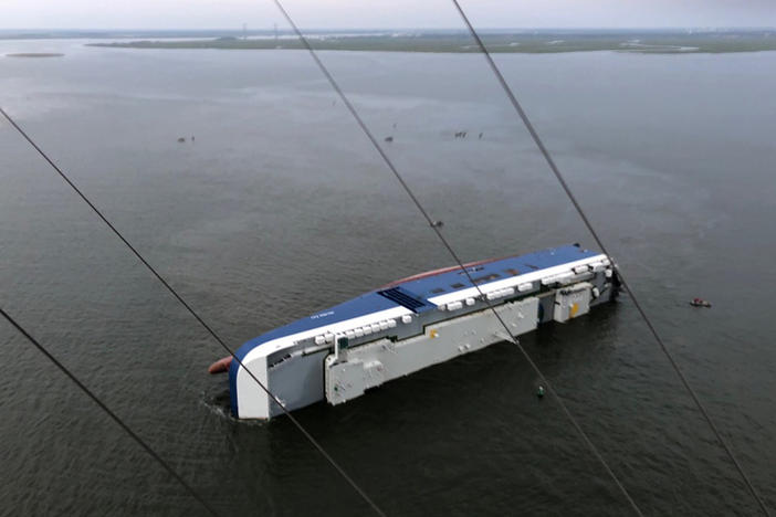 The capsized shipping vessel near St. Simons Island. 