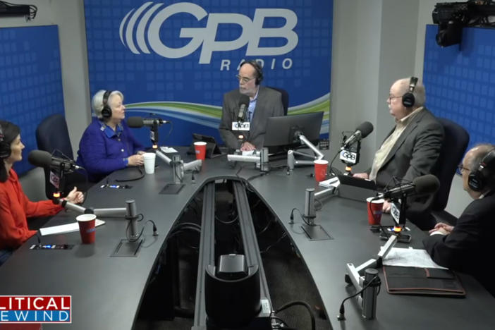 A screenshot of the Political Rewind panel in studio at Georgia Public Broadcasting Friday, March 6, 2020.