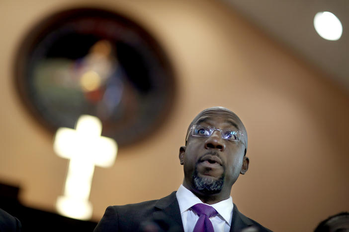 Rev. Raphael Warnock speaks at the pulpit of Ebenezer Baptist Church in Atlanta, GA., where he is senior pastor.