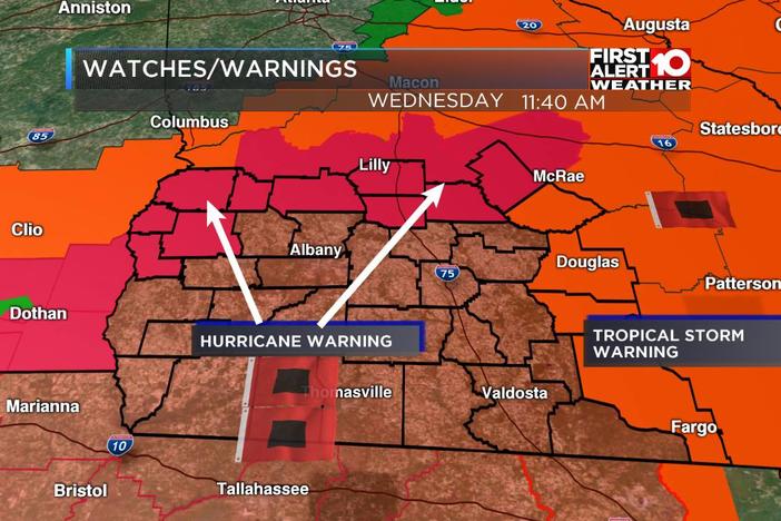 Hurricane track over southwest Georgia