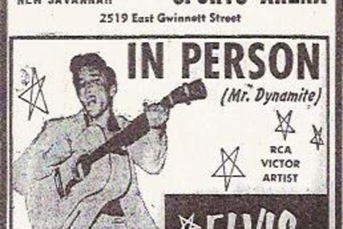 An advertisement for Elvis Presley's performance in Savannah, Georgia in 1956.